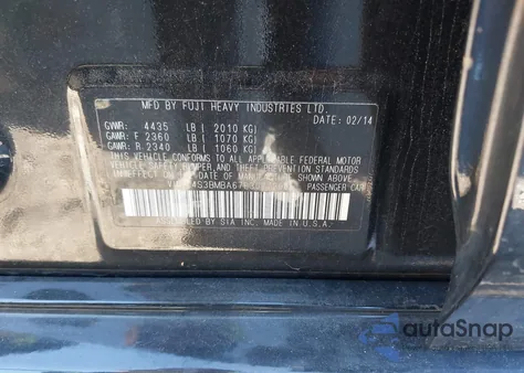 2014 Subaru Legacy 2.5I из США, поврежденный, VIN 4S3BMBA67E3027200